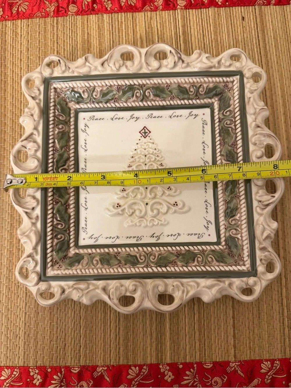 Grasslands Road Christmas Scroll Pierced Square Ceramic Plates 8” (set of 2) Vtg